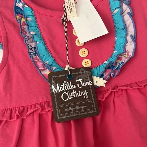 Matilda Jane Clothing | Pink & Turquoise Tiered Ruffle Have Your Cake Cap-Sleeve - Picture 6 of 10